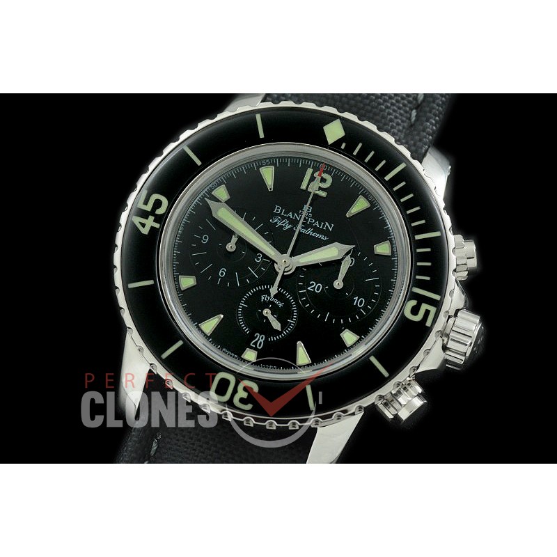 0 0 0 BP-50FC-101 OMF 50 Fathoms Chronograph SS/NY Black A-7750 Free Rubber Strap/Toolkit 