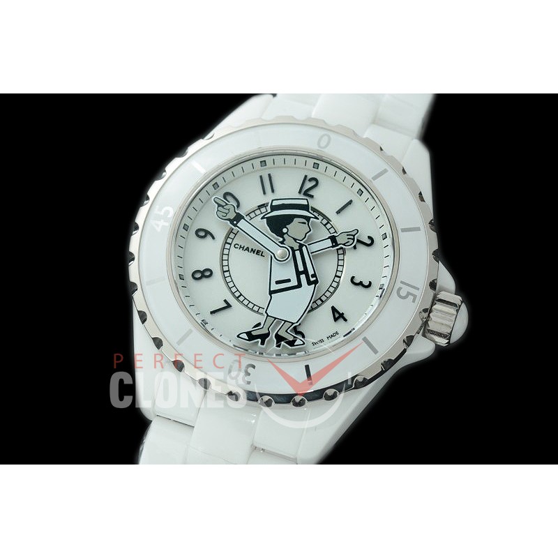 0 0 CHA-38-301 J12 Ladies Mademoiselle Coco Limited Edition CER/CER White Num Miyota 9015 Mod to Chanel Calibre 