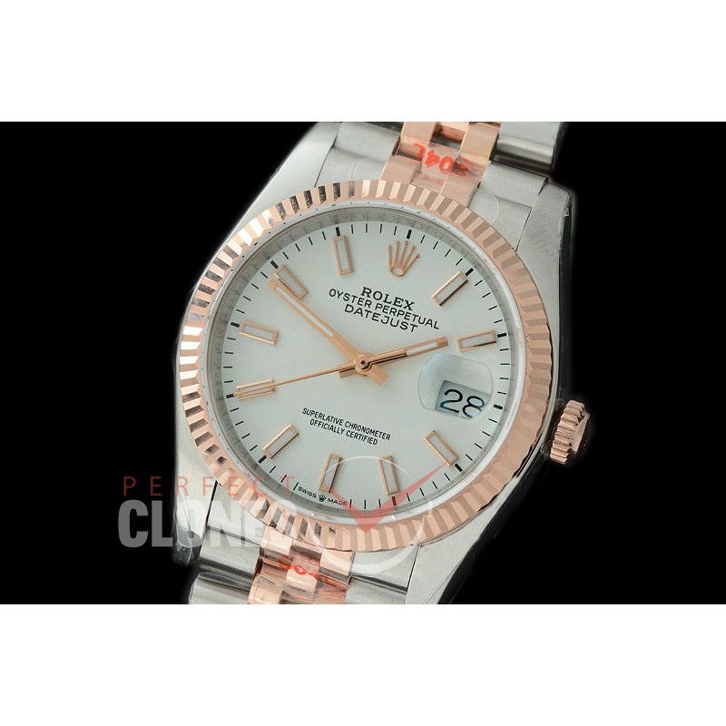 R36DJTR-301 GMF 126231 SS/RG Fluted/Jubilee WhiteSticks SA 3135 904L Steel 