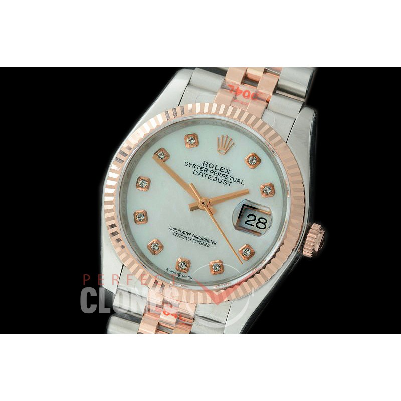 R36DJTR-318 GMF 126231 SS/RG Fluted/Jubilee MOP White Diamonds SA 3135 904L Steel 