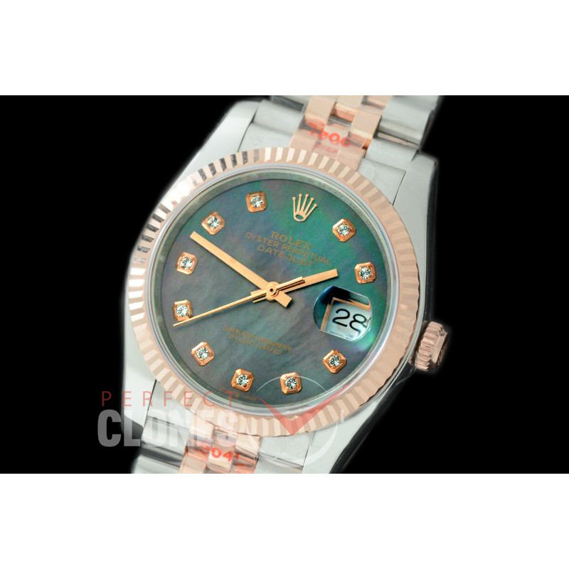R36DJTR-319 GMF 126231 SS/RG Fluted/Jubilee MOP Black Diamonds SA 3135 904L Steel 