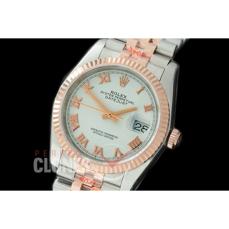 R36DJTR-321 GMF 126231 SS/RG Fluted/Jubilee White Roman SA 3135 904L Steel 