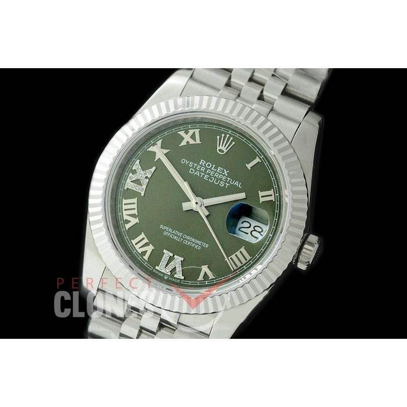 R36DJS-529 126234 SS/SS Fluted/Jubilee 2019 Green Roman/Diamonds A-2824