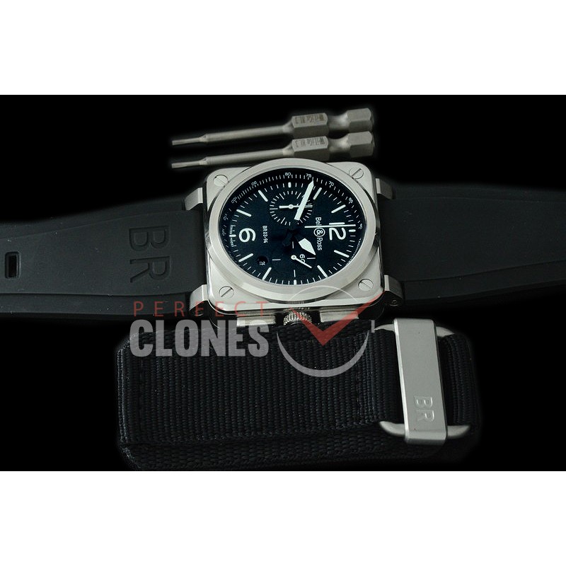 0 0 0 BR03-94-100 BR03-94 Chronograph SS/RU Black A-7750 Sec at 3 - Bundle with Free Nylon Velcro Strap with Toolkit