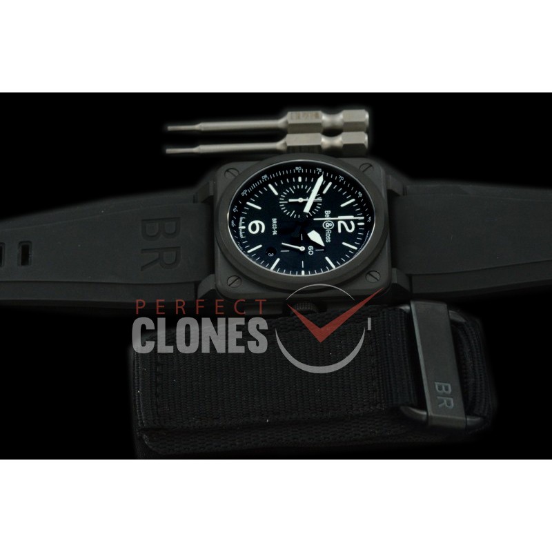 0 0 0 BR03-94-111 BR03-94 Chronograph PVD/RU Black A-7750 Sec at 3 - Bundle with Free Nylon Velcro Strap with Toolkit