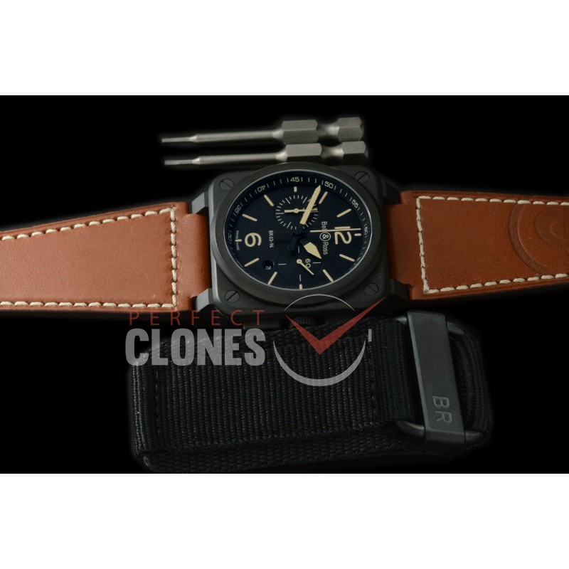 0 0 0 BR03-94-115 BR03-94 Heritage Chronograph PVD/LE Black A-7750 Sec at 3 - Bundle with Free Nylon Velcro Strap with Toolkit