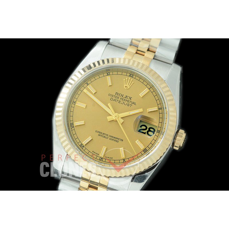 R36DJT-953 ARF/JF 116233 SS/YG Fluted/Jubilee Gold Sticks SH 3135 904L Steel 