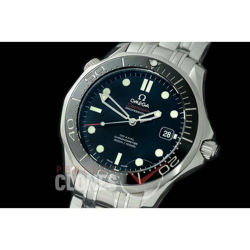 0 OM300M-091S KMF Seamaster Diver 300M SS/SS Black Asian 2824 Mod 2500