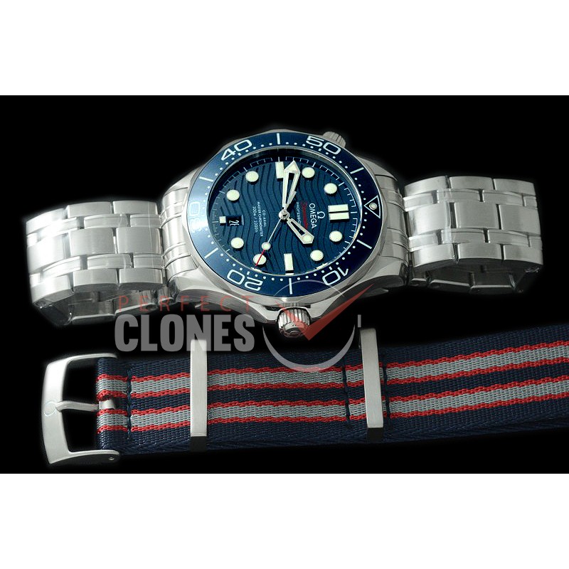 0 OM300M-003S 2018 Basel Seamaster Diver 300M SS/SS Blue Asian Clone 8800 Free Nato Strap