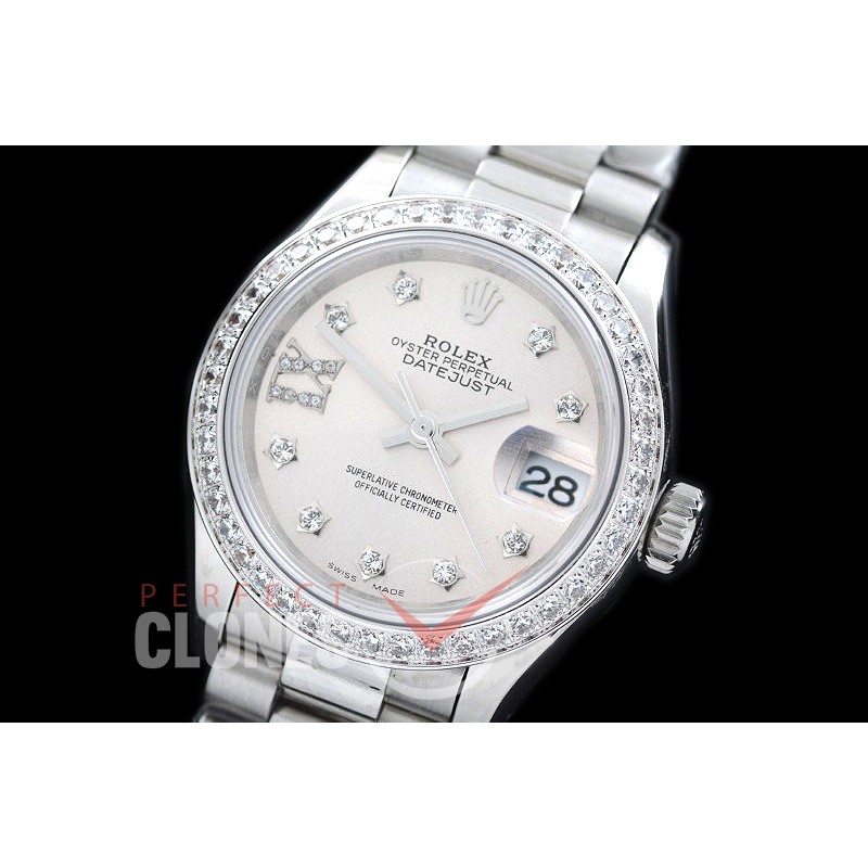 R28DJS-706D 279136RBR Datejust Ladies 28mm SS/SS Diam/President Silver Diam ETA 2671