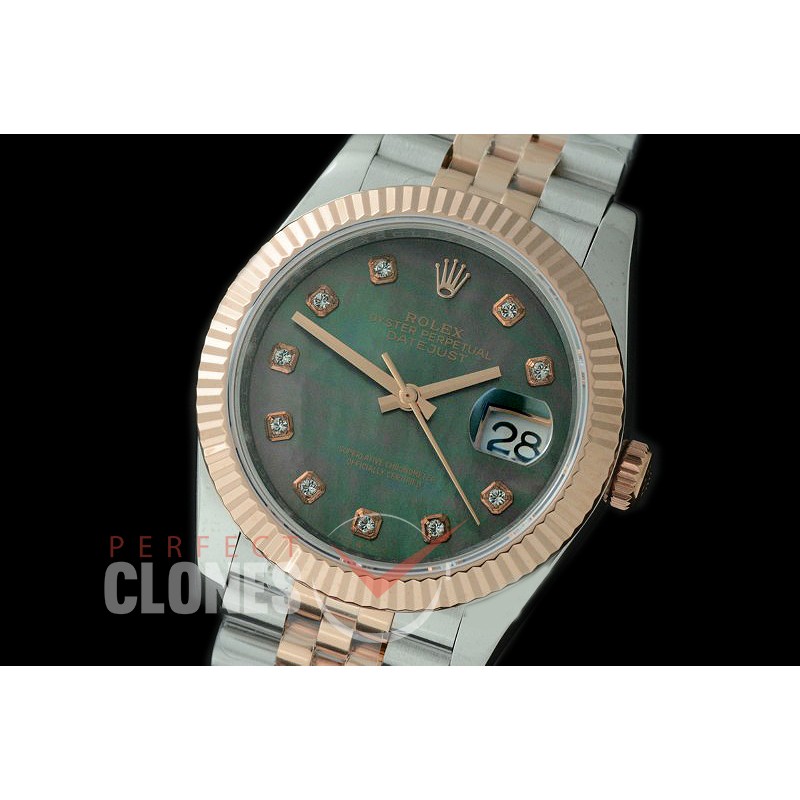 R36DJTR-518F BP Datejust 36 120231 SS/RG Fluted/Jubilee 2019 MOP Black Diamonds A-2824