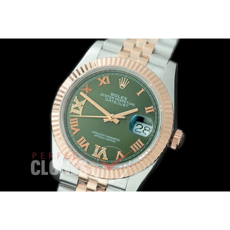 R36DJTR-530F BP Datejust 36 120231 SS/RG Fluted/Jubilee 2019 Olive Green Roman/Diam A-2824