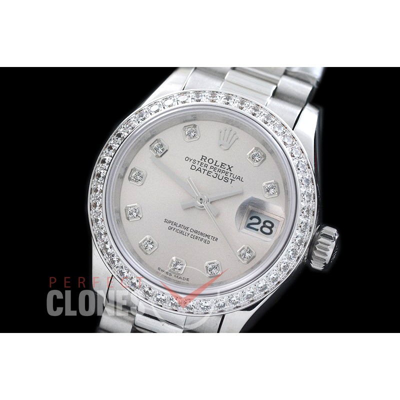 R28DJS-701D 279136RBR Datejust Ladies 28mm SS/SS Diam/President Silver Diam ETA 2671