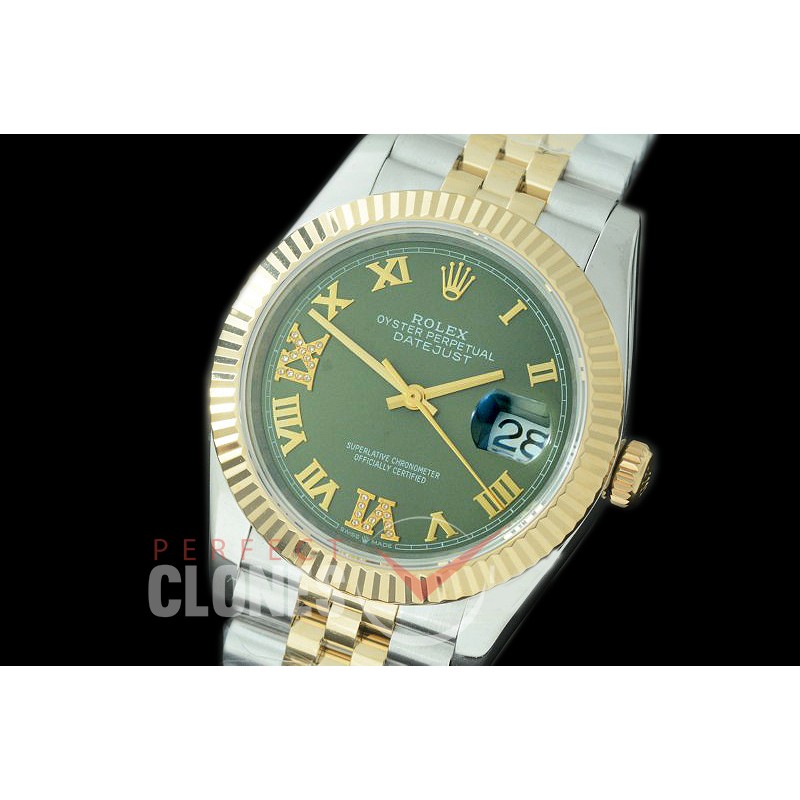 R36DJT-529F BP Datejust 36 126233 SS/YG Fluted/Jubilee 2019 Olive Green Roman/Diam A-2824