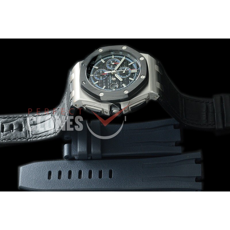 0 0 AAP00098 26411 Royal Oak Offshore SS/LE Black-Blue A-3126 Free Rubber Strap