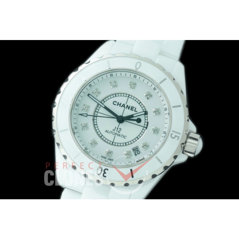 0 0 CHA-38-501 KOR-F New J12 H5705 CER/CER White Diam A-2892 Mod to Chanel Calibre 