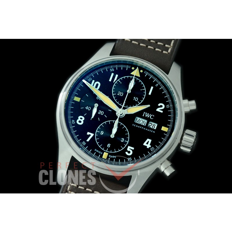 0 0 0 0 0 IWP00089 Pilot Chronograph 387903 Spitfire SS/LE Black A-7750