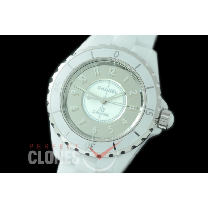 0 0 CHA-38-502 KOR-F New J12 H4862 Mirror CER/CER White Num A-2892 Mod to Chanel Calibre