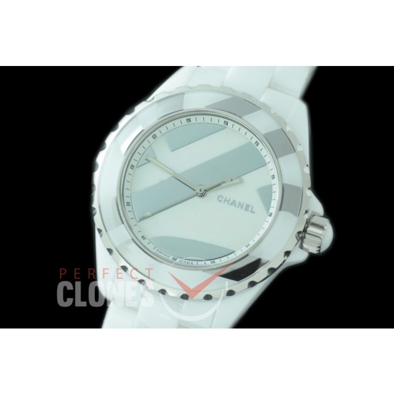 0 0 CHA-38-504 KOR-F New J12 H5582 Untitled CER/CER Rhodium Plated Decor A-2892 Mod to Chanel Calibre