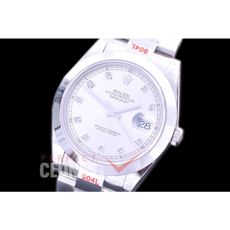 0 0 R41DJS-361 GMF 904L Steel 126334 Smooth/Oyster SS/SS Silver Diamonds Asian 2824 