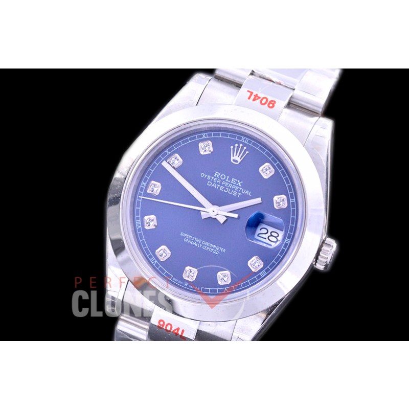 0 0 R41DJS-364 GMF 904L Steel 126334 Smooth/Oyster SS/SS Blue Diamonds Asian 2824 