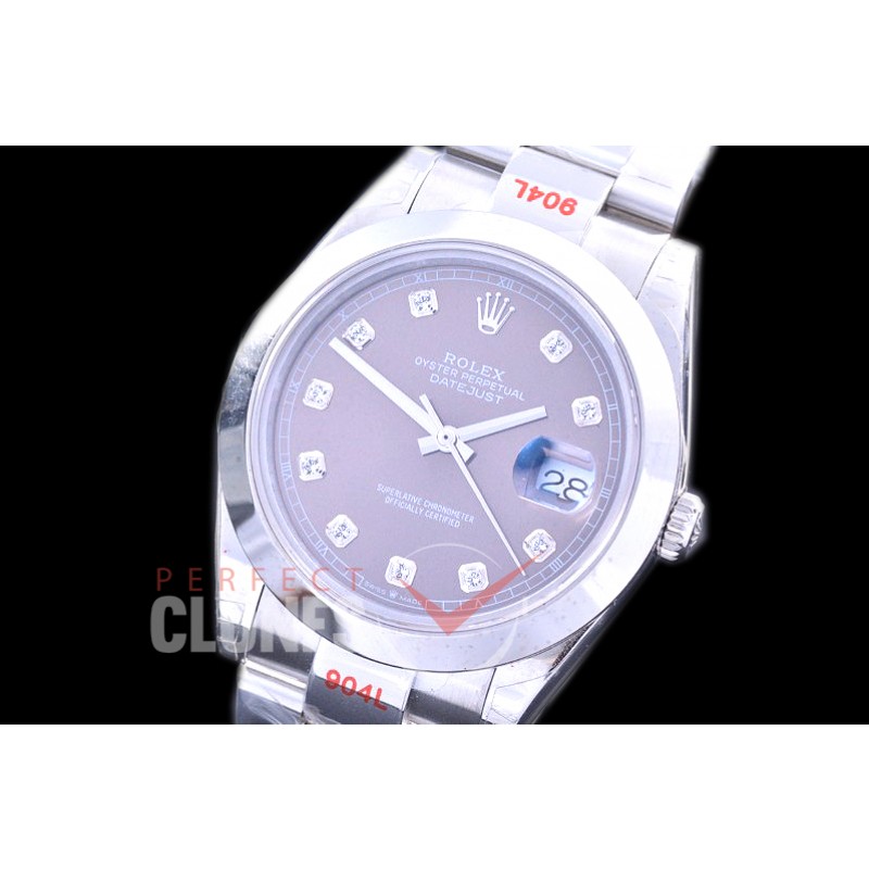 0 0 R41DJS-363 GMF 904L Steel 126334 Smooth/Oyster SS/SS Rhodium Grey Diamonds Asian 2824 