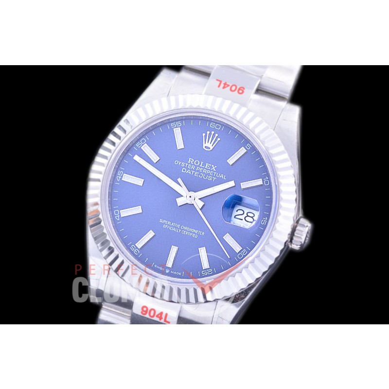 0 0 R41DJS-354F GMF 904L Steel 126334 Fluted/Oyster SS/SS Blue Sticks Asian 2824 