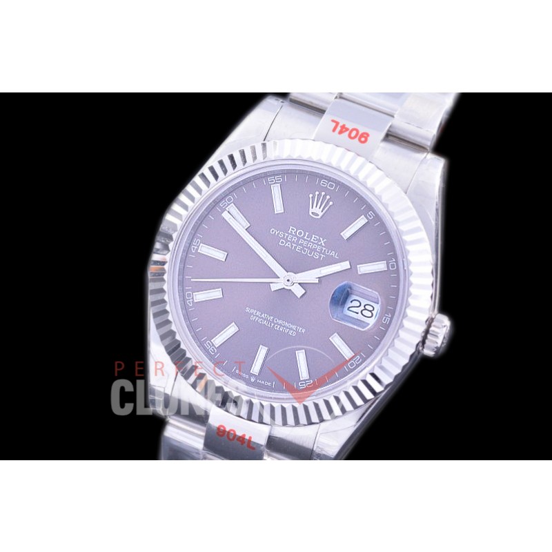 0 0 R41DJS-353F GMF 904L Steel 126334 Fluted/Oyster SS/SS Rhodium Grey Sticks Asian 2824 