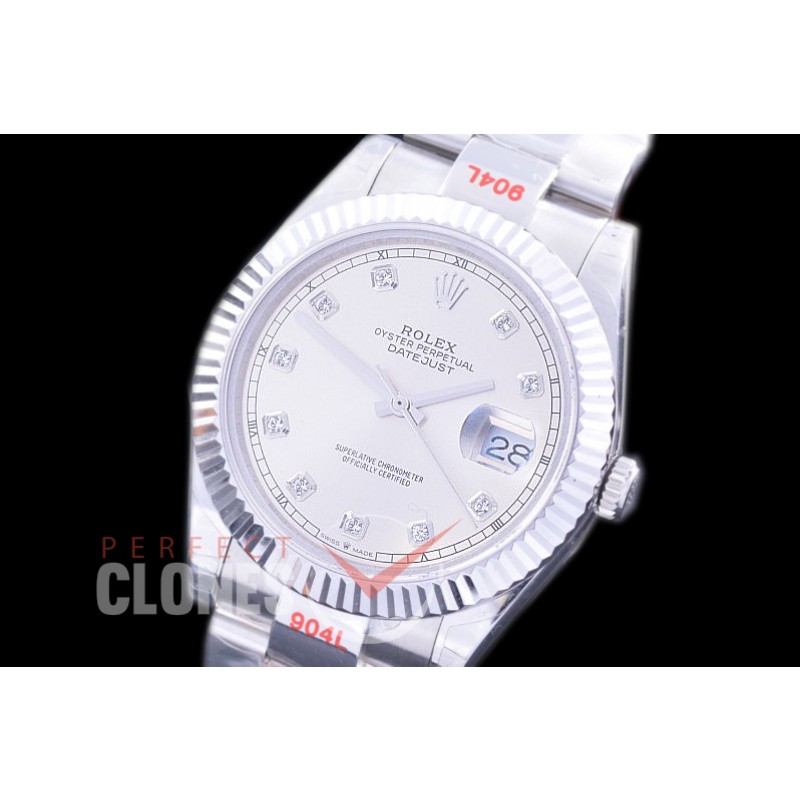 0 0 R41DJS-361F GMF 904L Steel 126334 Fluted/Oyster SS/SS Silver Diamonds Asian 2824