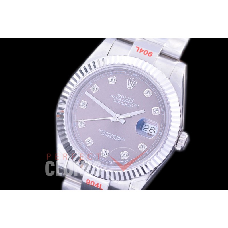 0 0 R41DJS-363F GMF 904L Steel 126334 Fluted/Oyster SS/SS Rhodium Grey Diamonds Asian 2824