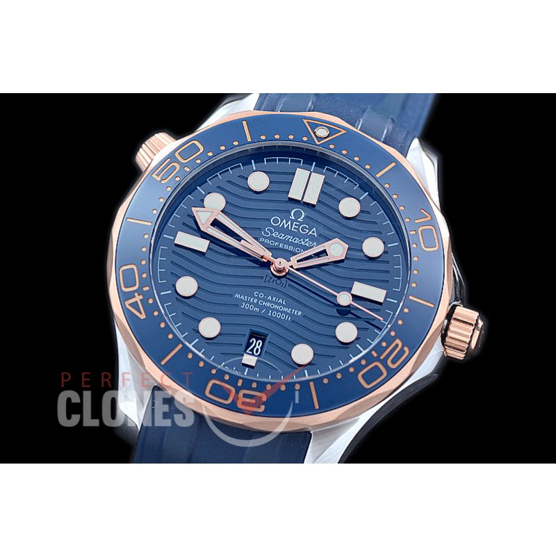 0 0 OM300M-008U 2019 Basel Seamaster Diver 300M SS/YG/RU Blue Asian 2824 Mod 8800 
