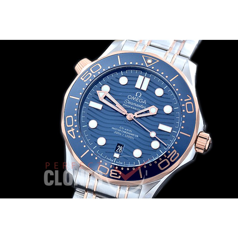 0 0 OM300M-008T 2019 Basel Seamaster Diver 300M SS/YG/SS Blue Asian 2824 Mod 8800 