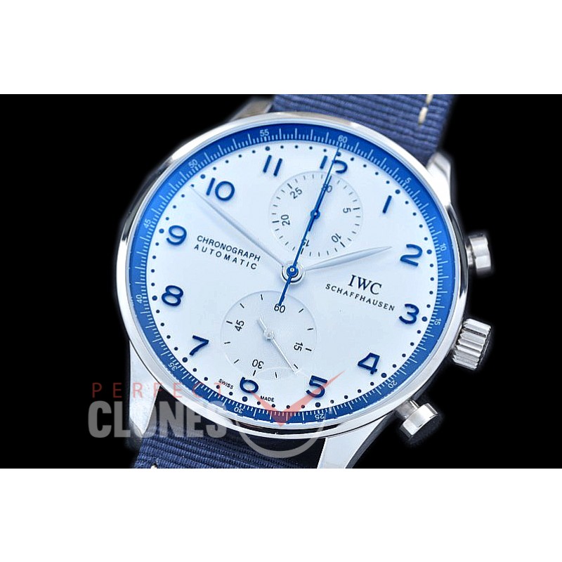 IWPG00042 YLF 371492 Bucherer 1888 Limited Edtion Portugese Chrono SS/NY White/Blue A-7750