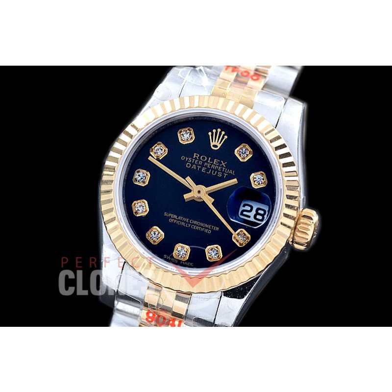 R26DJT-902 GMF 179173 SS/YG Fluted/Jubilee Black Diam Swiss 2671 904L Steel 