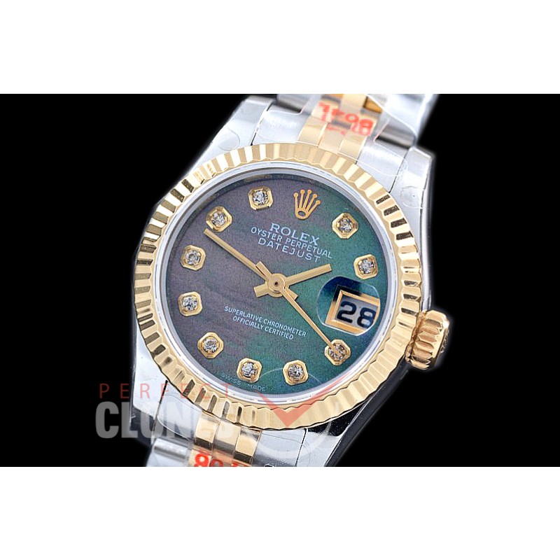 R26DJT-909 GMF 179173 SS/YG Fluted/Jubilee MOP Black Diam Swiss 2671 904L Steel 
