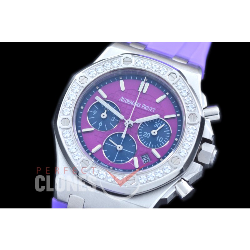 APROCL-315 Royal Oak Offshore Ladies 26231 SS/RU Purple Sticks Jap Chronograph Quartz 