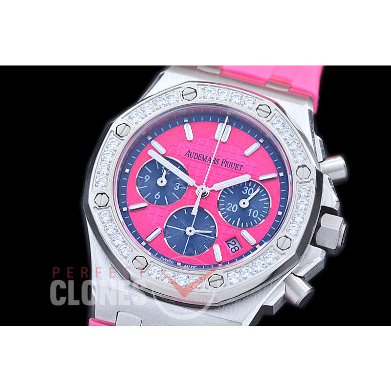 APROCL-314 Royal Oak Offshore Ladies 26231 SS/RU Peach Red Sticks Jap Chronograph Quartz 