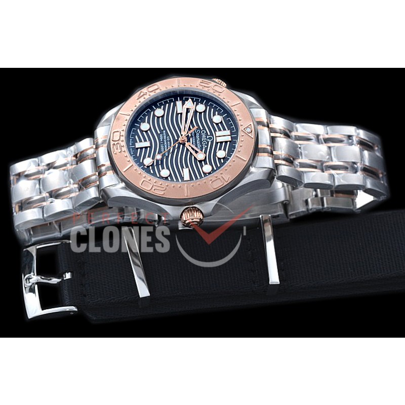 0 OM300M-045S 2019 Basel Seamaster Diver 300M SS/RG Black Asian 2824 Mod 8806 Free Nato Strap 