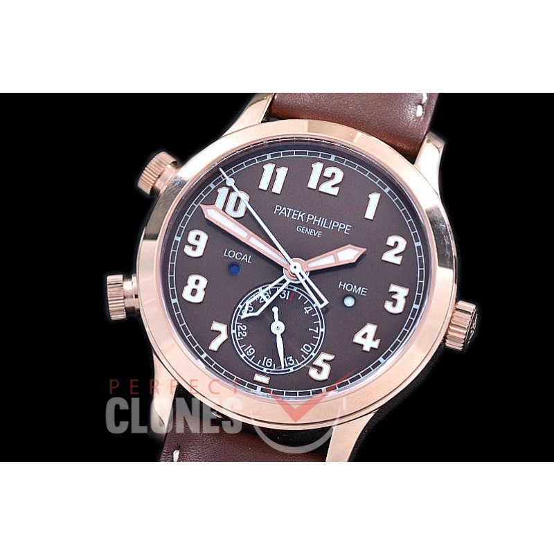 PP-5524-108 GRF Calatrava Pilot Travel Time 5524R-001 RG/LE Brown Asian Custom Calibre 324 S C FUS