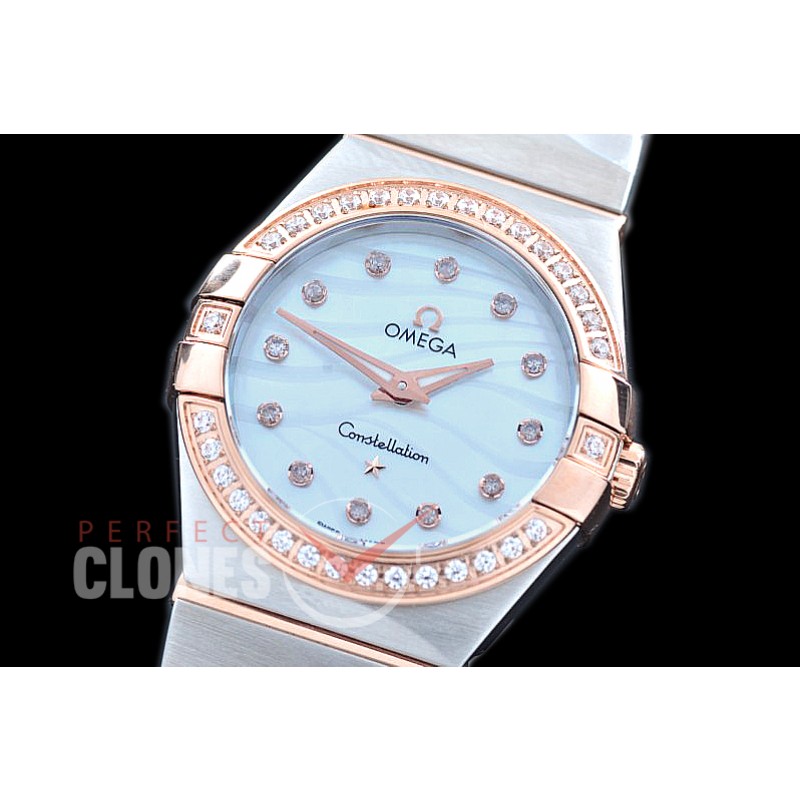 0 OMCON-28-212D Constellation Manhattan Quartz 28mm SS/RG White Wavy Diamonds Swiss Quartz
