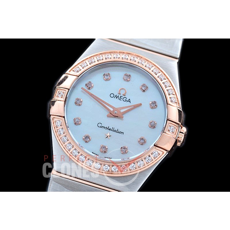 0 OMCON-28-211D Constellation Manhattan Quartz 28mm SS/RG White Diamonds Swiss Quartz