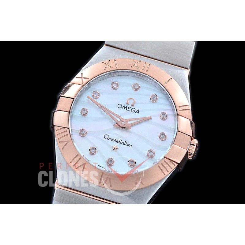 0 OMCON-28-212 Constellation Manhattan Quartz 28mm SS/RG White Wavy Diamonds Swiss Quartz