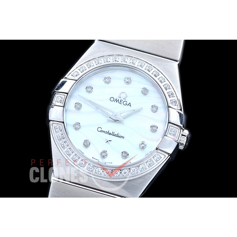 0 OMCON-28-112D Constellation Manhattan Quartz 28mm SS/SS White Wavy Diamonds Swiss Quartz