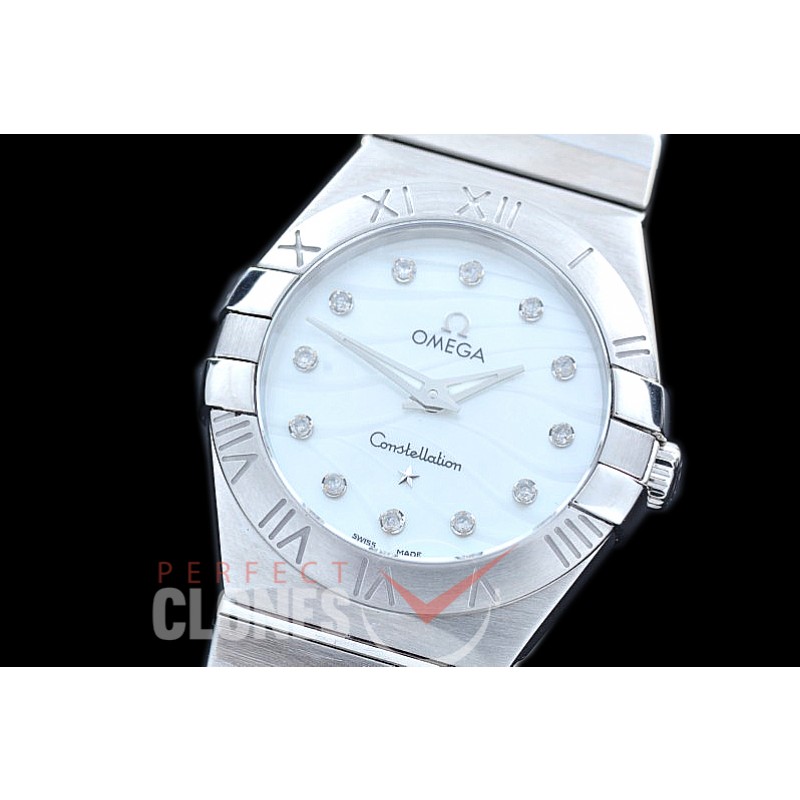0 OMCON-28-112 Constellation Manhattan Quartz 28mm SS/SS White Wavy Diamonds Swiss Quartz
