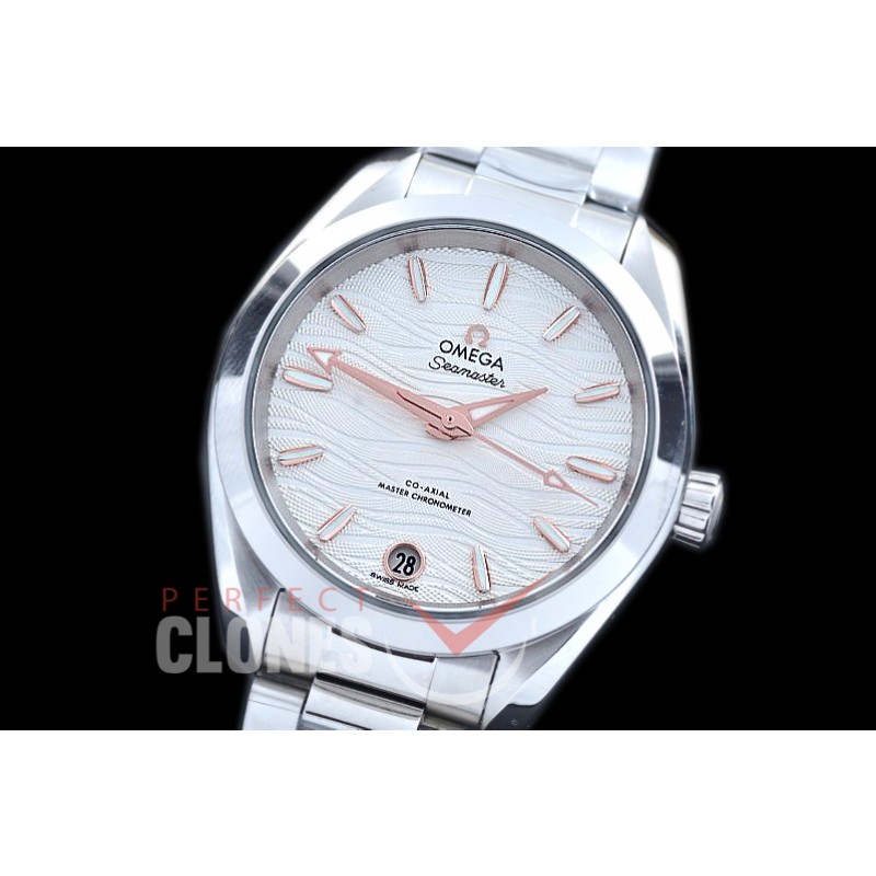 OMAT34-002 XF/VSF 34.5 Ladies Aqua Terra Date Automtaic SS/SS White/R-Gold Sticks A-2824/Mod 8800