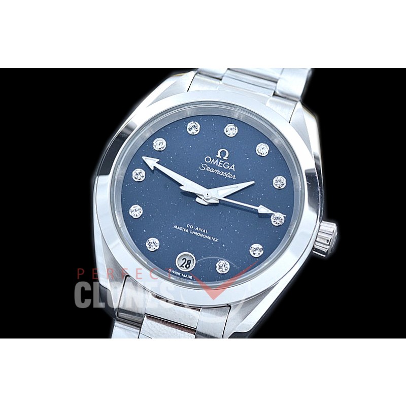 OMAT34-018 XF/VSF 34.5 Ladies Aqua Terra Date Automtaic SS/SS Blue Cosmos Diamond A-2824/Mod 8800