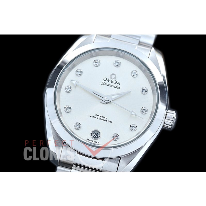 OMAT34-011 XF/VSF 34.5 Ladies Aqua Terra Date Automtaic SS/SS Silver Diamonds A-2824/Mod 8800