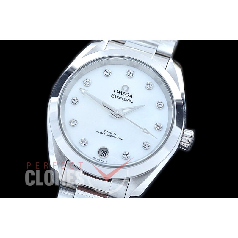 OMAT34-012 XF/VSF 34.5 Ladies Aqua Terra Date Automtaic SS/SS White Diamonds A-2824/Mod 8800