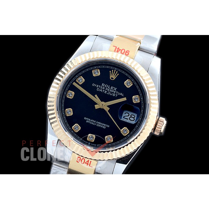 R36DJT-312 GMF 126233 SS/YG Fluted/Oyster Black Diamonds A-2824 904L Steel