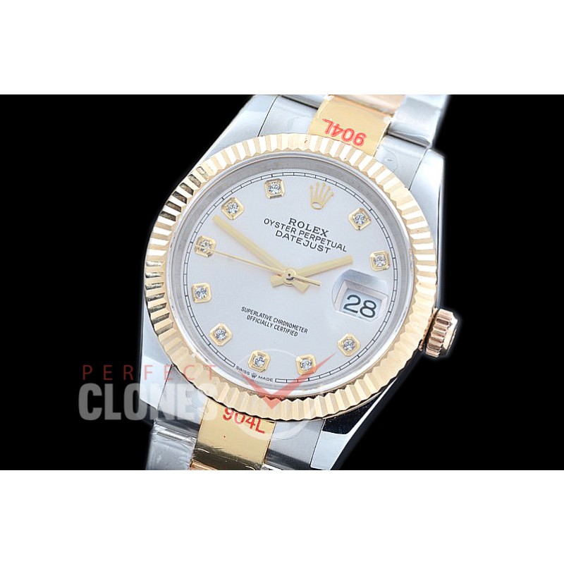 R36DJT-311 GMF 126233 SS/YG Fluted/Oyster Silver Diamonds A-2824 904L Steel